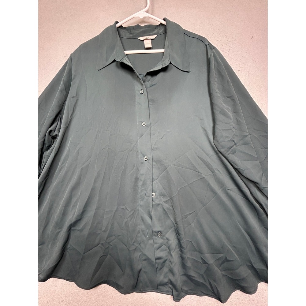 H&M Button Down Shirt 100% Polyester Green XXL Womens